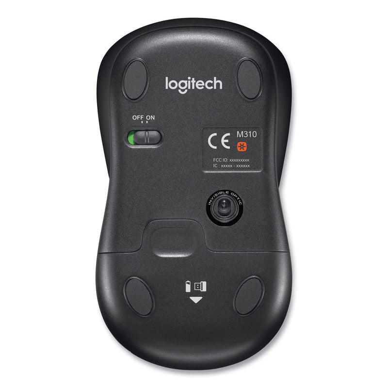 Logitech M310 Wireless Mouse, 2.4 GHz Frequency/30 ft Wireless Range, Left/Right Hand Use, Silver/Black