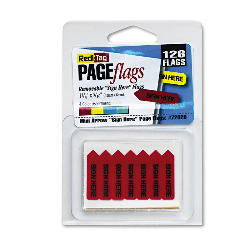 Redi-Tag Mini Arrow Page Flags, "Sign Here", Blue/Mint/Red/Yellow, 126 Flags/Pack