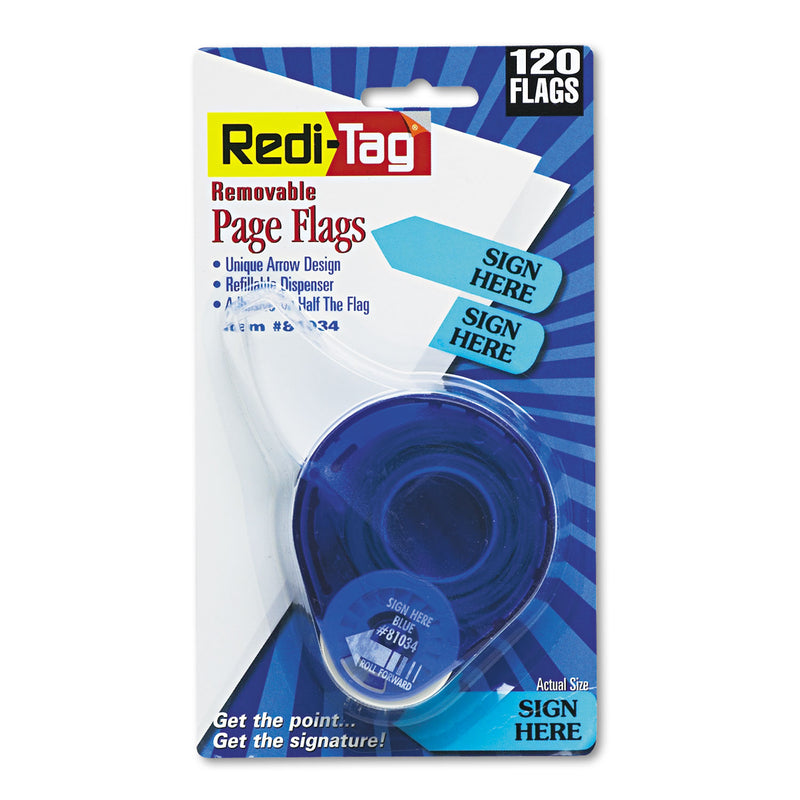 Redi-Tag Arrow Message Page Flags in Dispenser, "Sign Here", Blue, 120 Flags/Dispenser