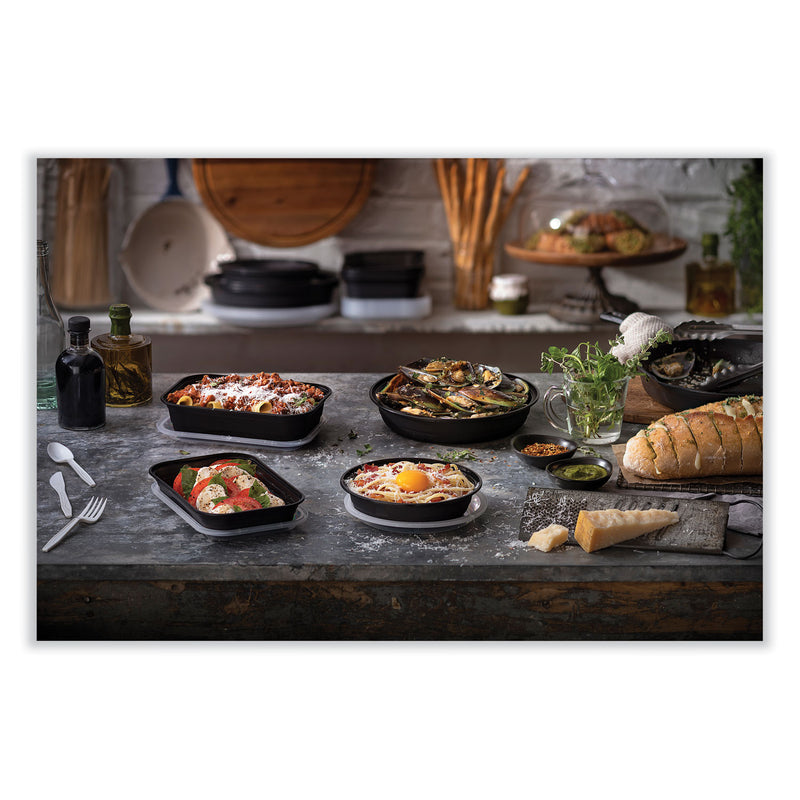 Pactiv Evergreen EarthChoice Versa2Go Microwaveable Container, 36 oz, 8.4 x 5.6 x 2, Black/Clear, Plastic, 150/Carton