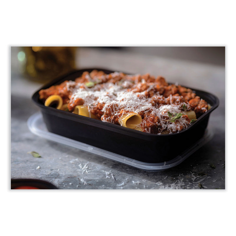 Pactiv Evergreen EarthChoice Versa2Go Microwaveable Container, 36 oz, 8.4 x 5.6 x 2, Black/Clear, Plastic, 150/Carton