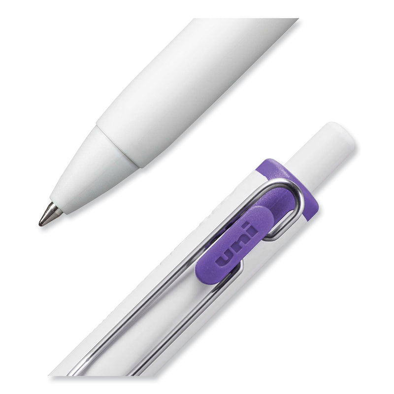 uniball uniONE Gel Pen, Retractable, Medium 0.7 mm, Inspirational Ink-Color Assortment, White Barrel, 8/Pack