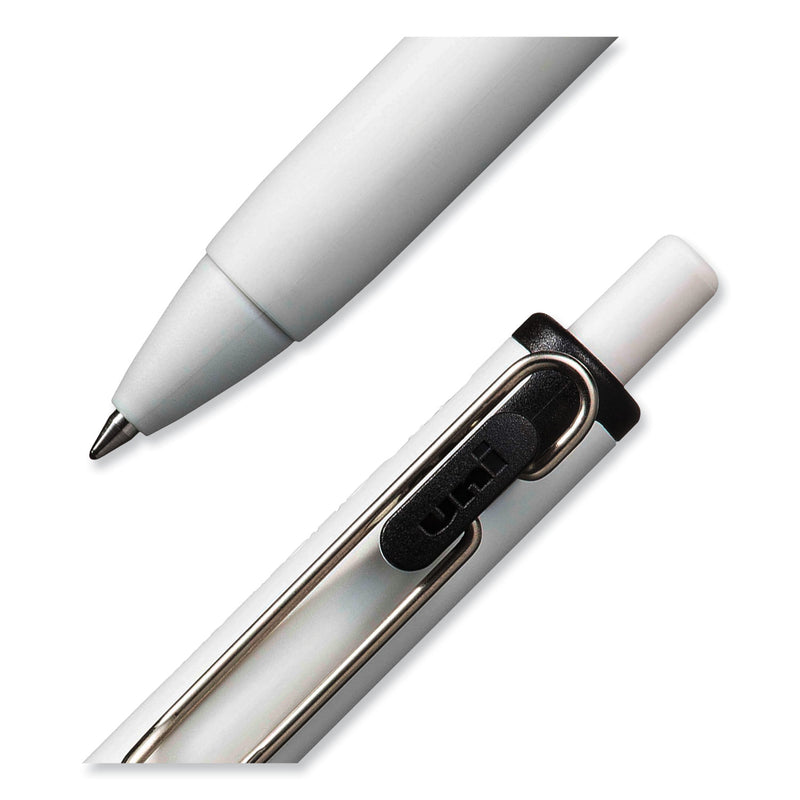 uniball uniONE Gel Pen, Retractable, Medium 0.7 mm, Black Ink, White Barrel, Dozen
