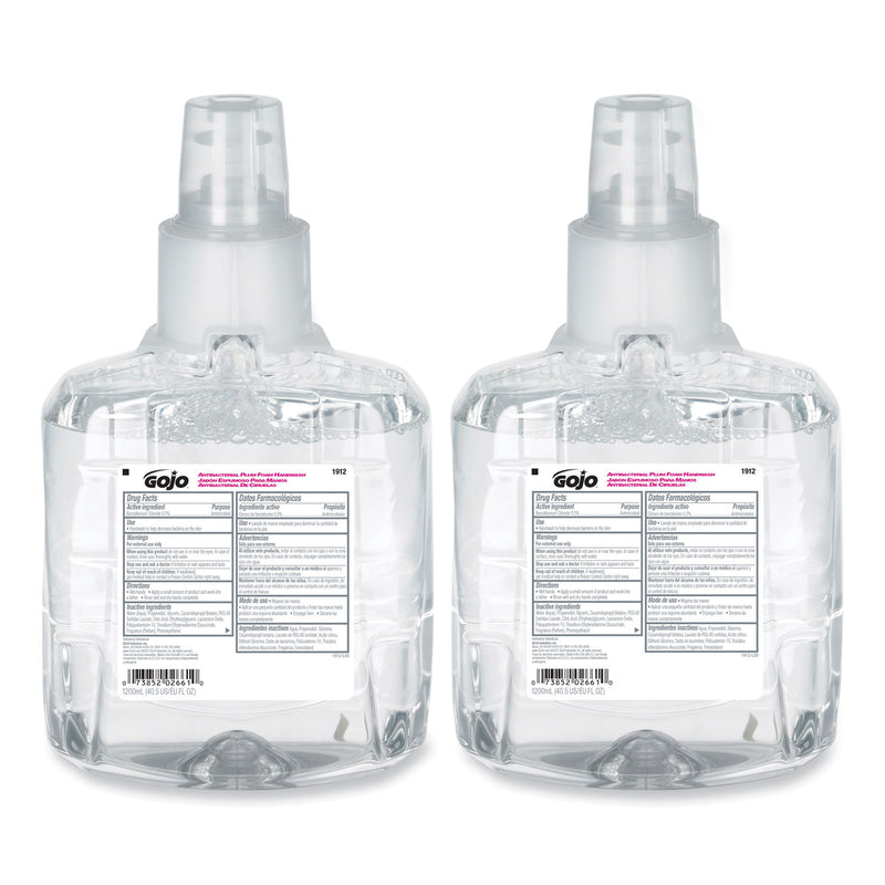 GOJO Antibacterial Foam Hand Wash Refill, For LTX-12 Dispenser, Plum Scent, 1,200 mL Refill, 2/Carton