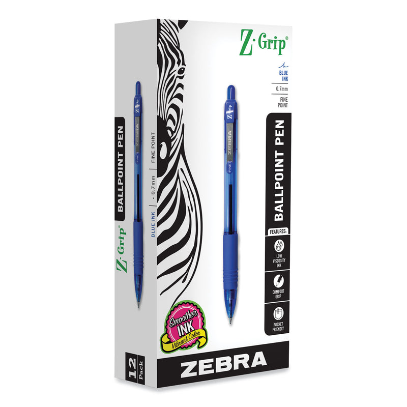 Zebra Z-Grip Ballpoint Pen, Retractable, Medium 0.7 mm, Blue Ink, Blue Tinted Barrel, 12/Pack