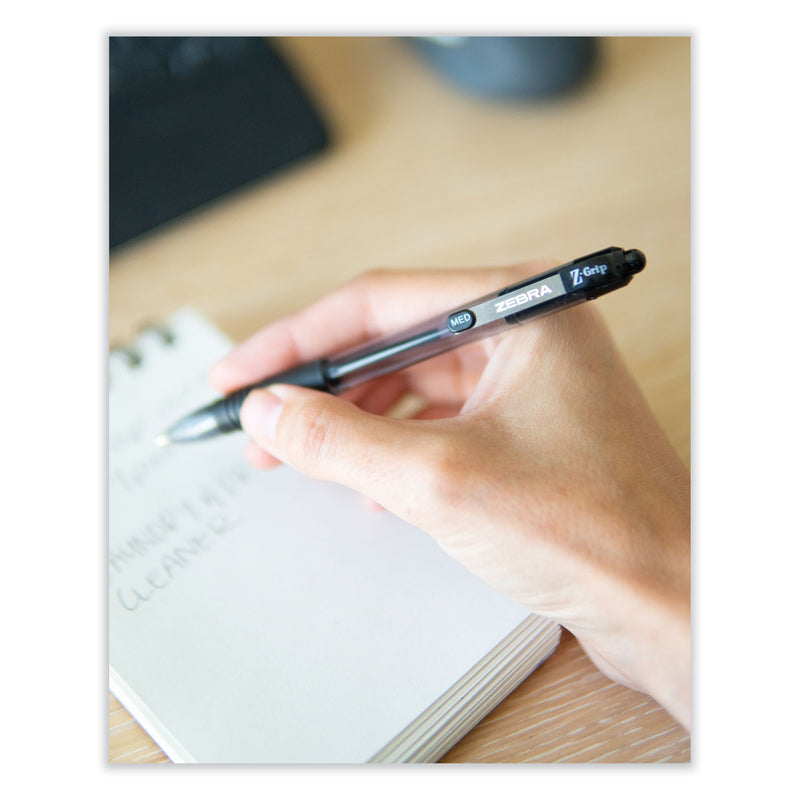 Zebra Z-Grip Ballpoint Pen, Retractable, Medium 0.7 mm, Black Ink, Black Tinted Barrel, 30/Pack
