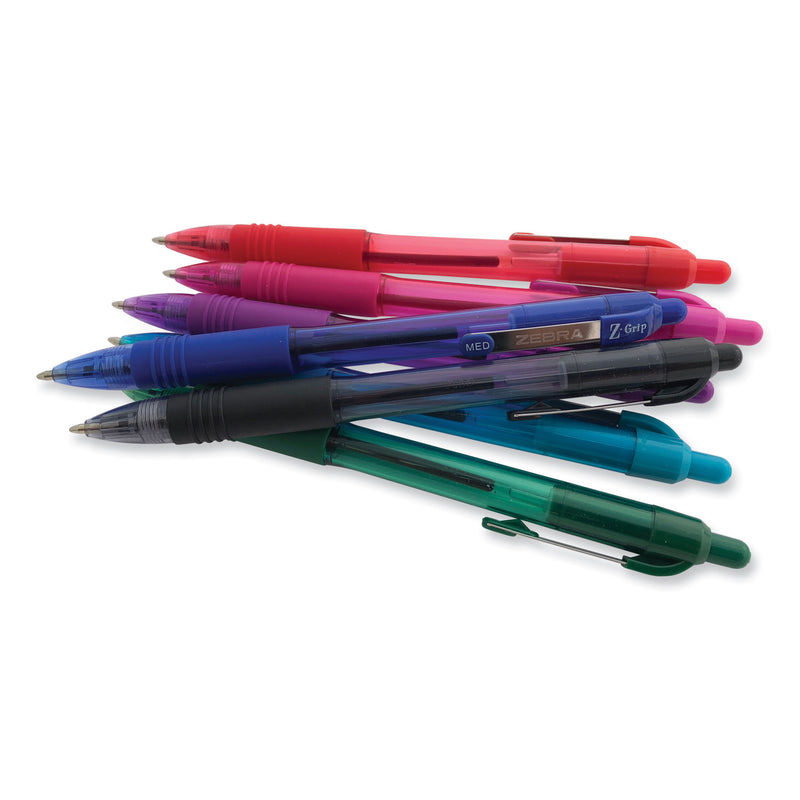 Zebra Z-Grip Ballpoint Pen, Retractable, Medium 1 mm, Blue Ink, Clear Barrel, 12/Pack