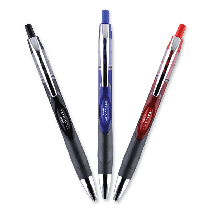 Zebra Sarasa Dry Gel X30 Gel Pen, Retractable, Medium 0.7 mm, Black Ink, Black Barrel, 12/Pack