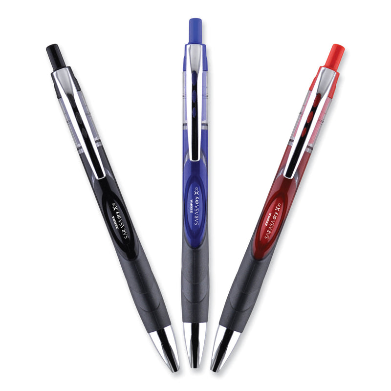 Zebra Sarasa Dry Gel X30 Gel Pen, Retractable, Medium 0.7 mm, Blue Ink, Blue Barrel, 12/Pack