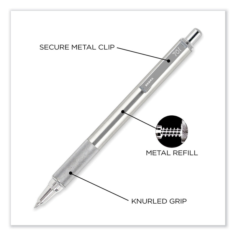 Zebra F-701 Ballpoint Pen, Retractable, Fine 0.7 mm, Black Ink, Stainless Steel/Black Barrel