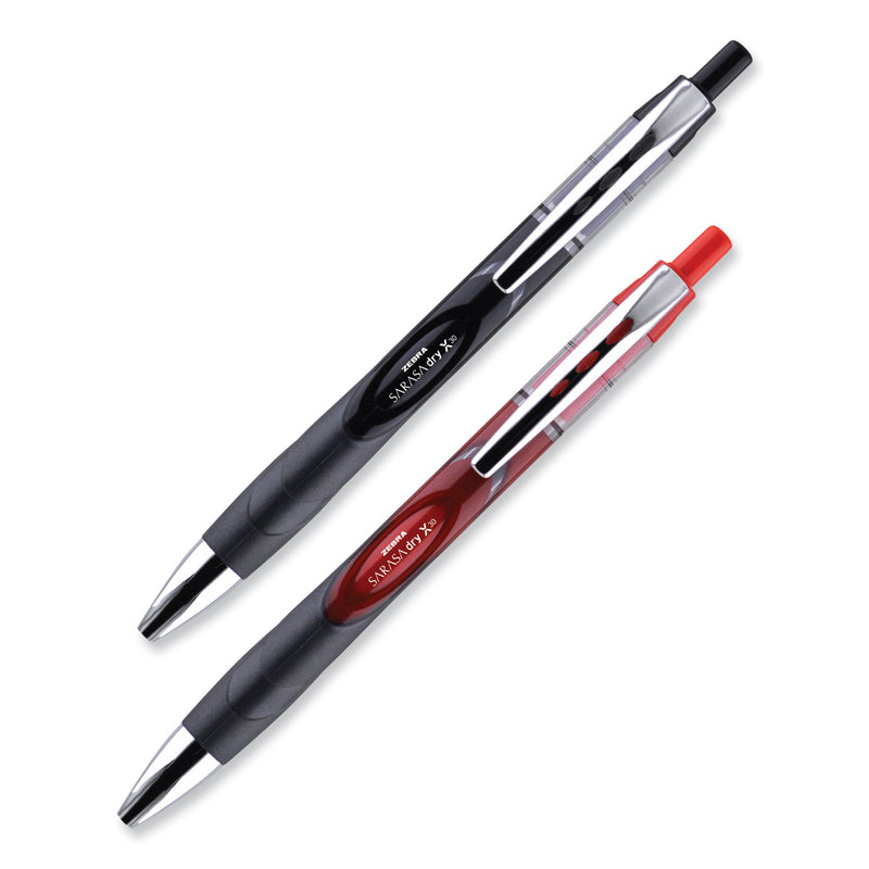 Zebra Sarasa Dry Gel X30 Gel Pen, Retractable, Medium 0.7 mm, Red Ink, Red Barrel, 12/Pack