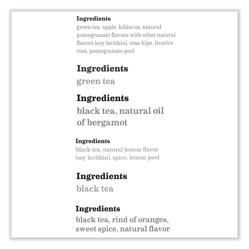 Bigelow Assorted Tea Packs, Six Flavors, 28/Box, 168/Carton