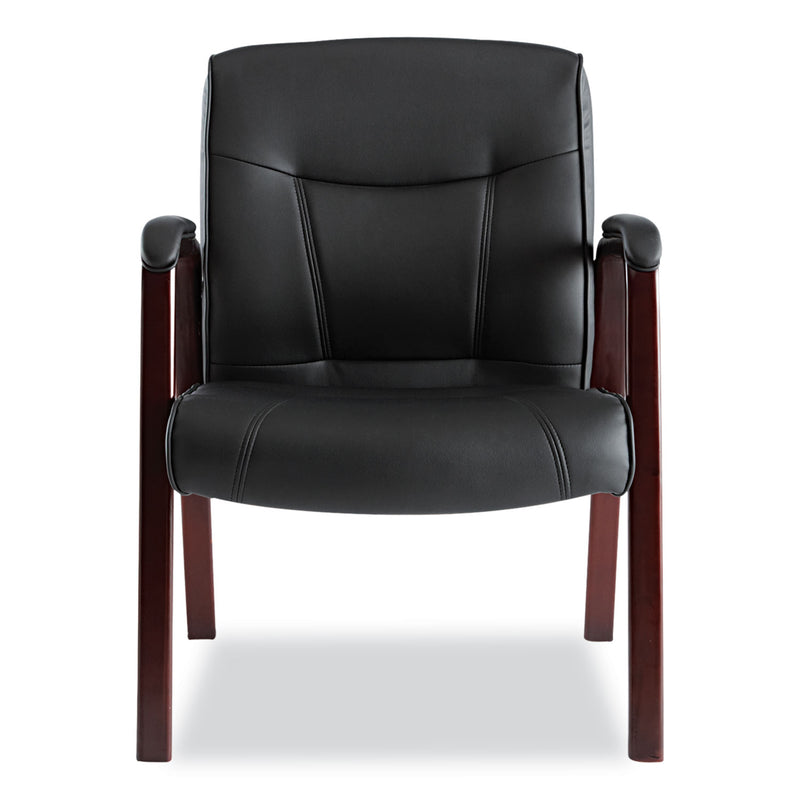 Alera Madaris Series Bonded Leather Guest Chair, Wood Trim Legs, 25.39" x 25.98" x 35.62", Black Seat/Back, Mahogany Base