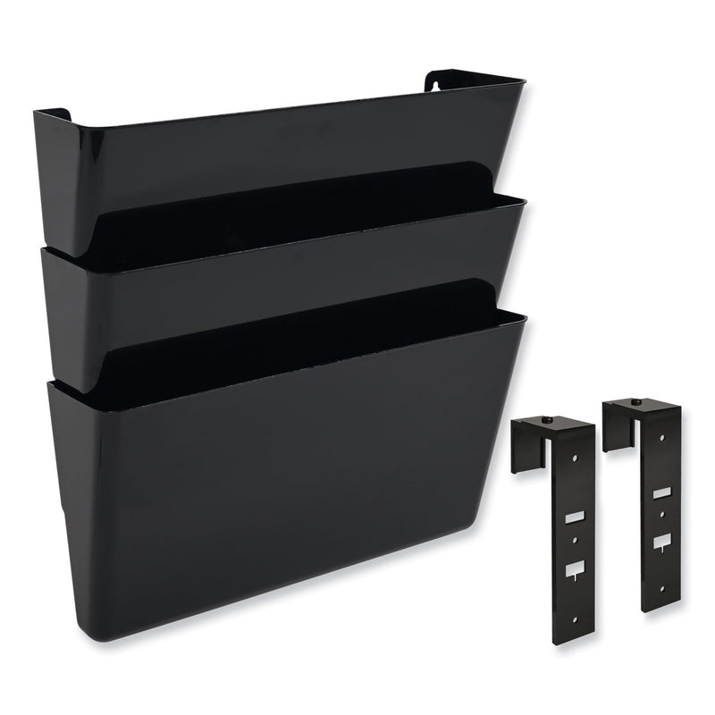deflecto DocuPocket Stackable Three-Pocket Partition Wall File, 3 Sections, Letter Size, 13" x 4", Black
