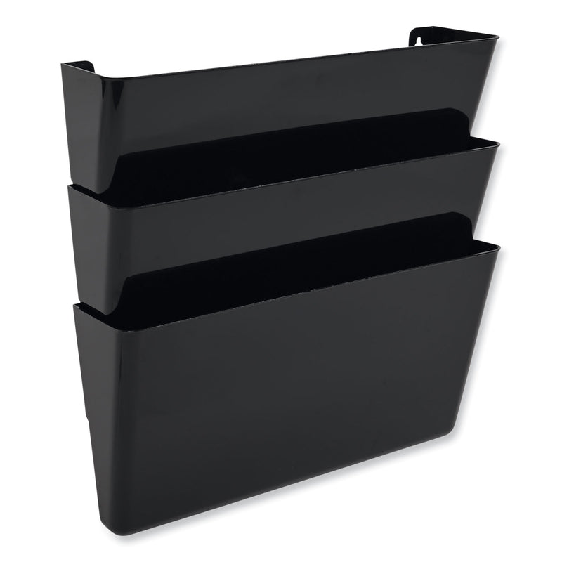 deflecto DocuPocket Stackable Three-Pocket Partition Wall File, 3 Sections, Letter Size, 13" x 4", Black