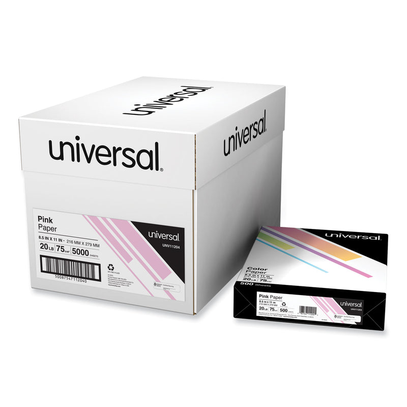 Universal Deluxe Colored Paper, 20 lb Bond Weight, 8.5 x 11, Pink, 500/Ream