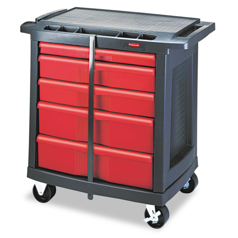 Rubbermaid Five-Drawer Mobile Workcenter, 32.63w x 19.9d x 33.5h, Black Plastic Top