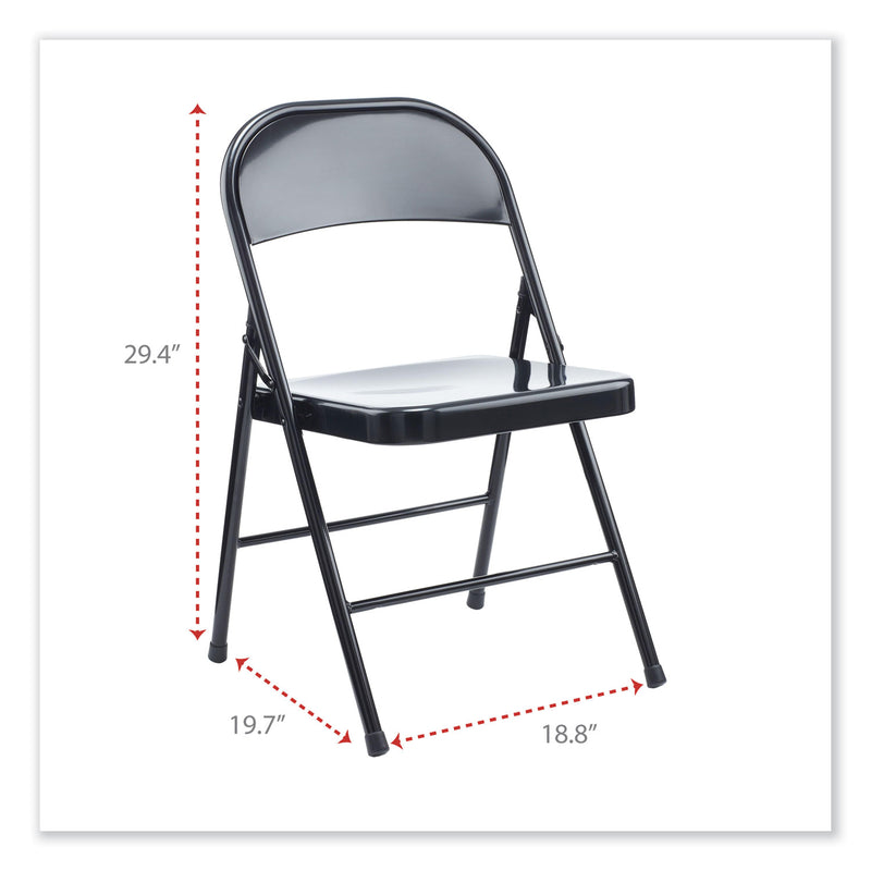 Alera Armless Steel Folding Chair, Supports Up to 275 lb, Black, 4/Carton