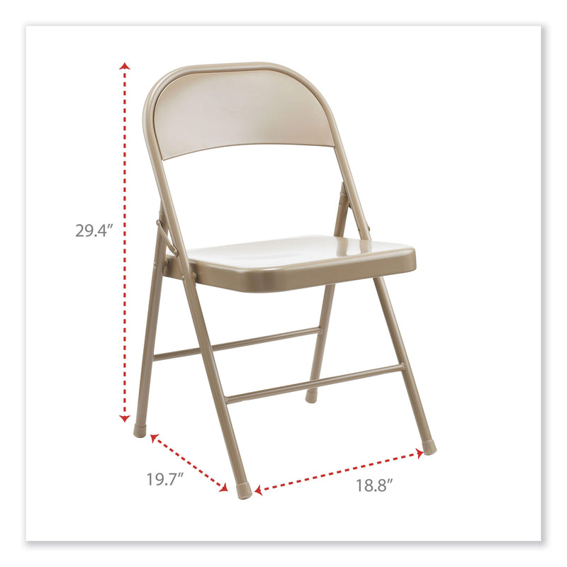 Alera Armless Steel Folding Chair, Supports Up to 275 lb, Tan, 4/Carton