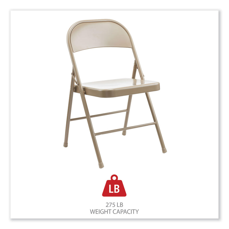Alera Armless Steel Folding Chair, Supports Up to 275 lb, Tan, 4/Carton