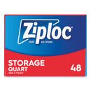 Ziploc Double Zipper Storage Bags, 1 qt, 1.75 mil, 9.63" x 8.5", Clear, 48/Box