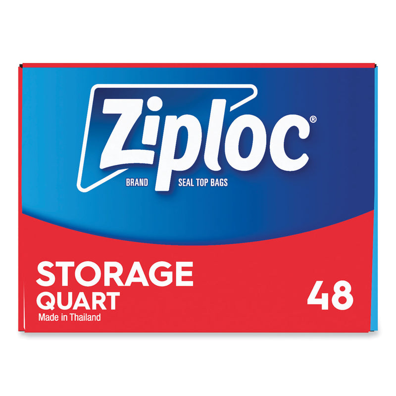 Ziploc Double Zipper Storage Bags, 1 qt, 1.75 mil, 9.63" x 8.5", Clear, 48/Box