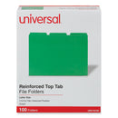 Universal Reinforced Top-Tab File Folders, 1/3-Cut Tabs: Assorted, Letter Size, 1" Expansion, Green, 100/Box