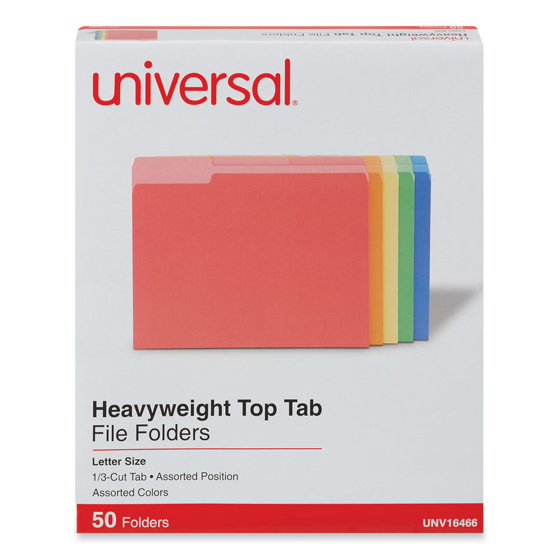 Universal Deluxe Heavyweight File Folders, 1/3-Cut Tabs: Assorted, Letter Size, 0.75" Expansion, Assorted Colors, 50/Box