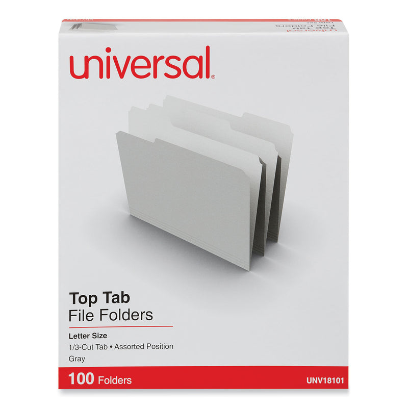 Universal Top Tab File Folders, 1/3-Cut Tabs: Assorted, Letter Size, 0.75" Expansion, Gray, 100/Box