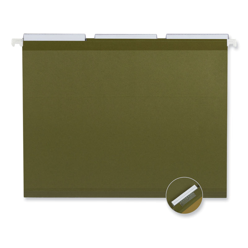 Universal Deluxe Reinforced Recycled Hanging File Folders, Letter Size, 1/3-Cut Tabs, Standard Green, 25/Box