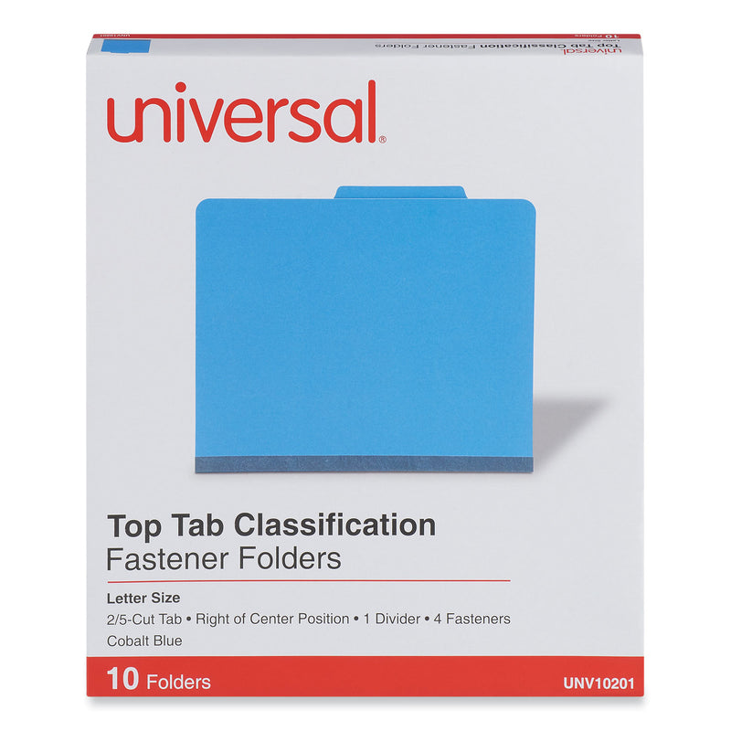 Universal Bright Colored Pressboard Classification Folders, 1 Divider, LETTER Size (8.5 x 11), Cobalt Blue, 10/Box