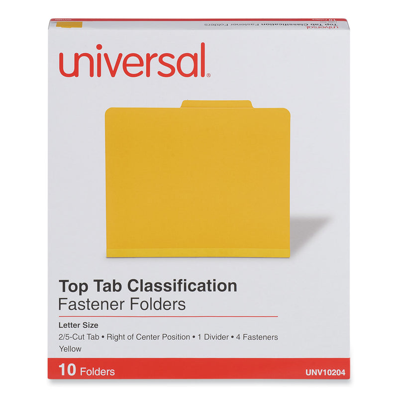Universal Bright Colored Pressboard Classification Folders, 1 Divider, Letter Size, Yellow, 10/Box