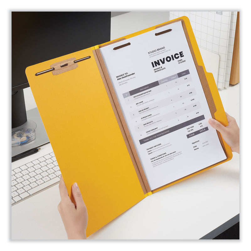 Universal Bright Colored Pressboard Classification Folders, 1 Divider, Legal Size, Yellow, 10/Box