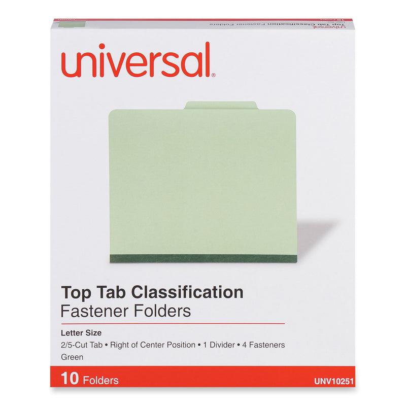 Universal Four-Section Pressboard Classification Folders, 1 Divider, Letter Size, Green, 10/Box