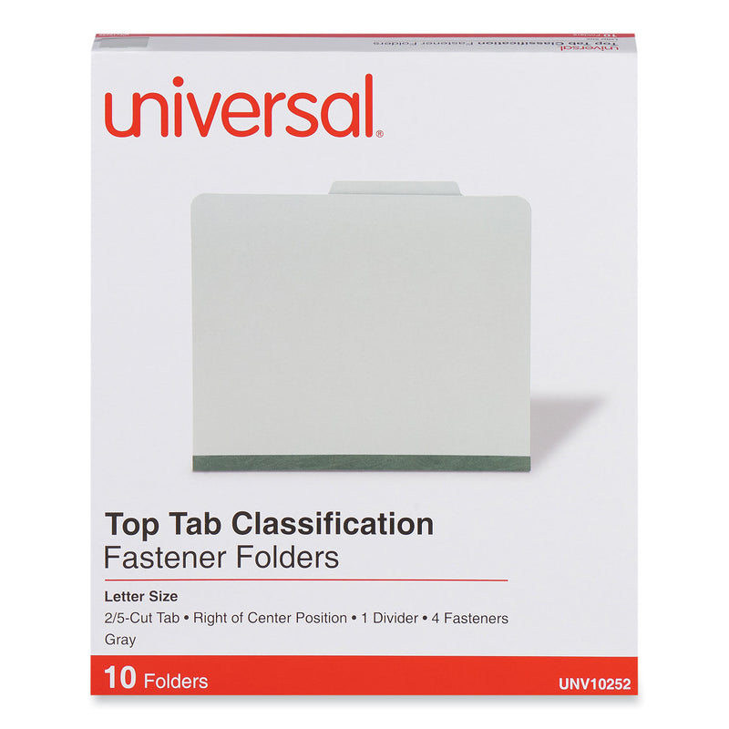 Universal Four-Section Pressboard Classification Folders, 1 Divider, Letter Size, Gray, 10/Box