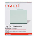 Universal Six--Section Pressboard Classification Folders, 2 Dividers, Letter Size, Gray-Green, 10/Box