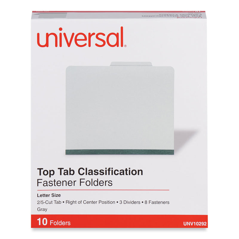 Universal Eight-Section Pressboard Classification Folders, 3 Dividers, Letter Size, Gray, 10/Box