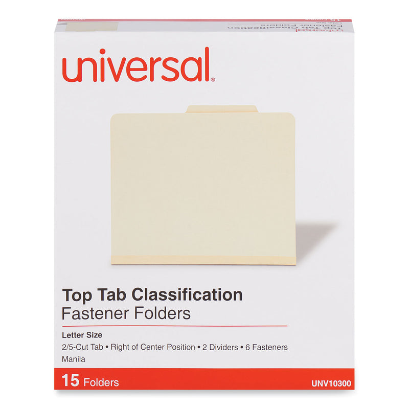 Universal Six-Section Classification Folders, 2 Dividers, 2" Expansion, Letter Size, Manila, 15/Box