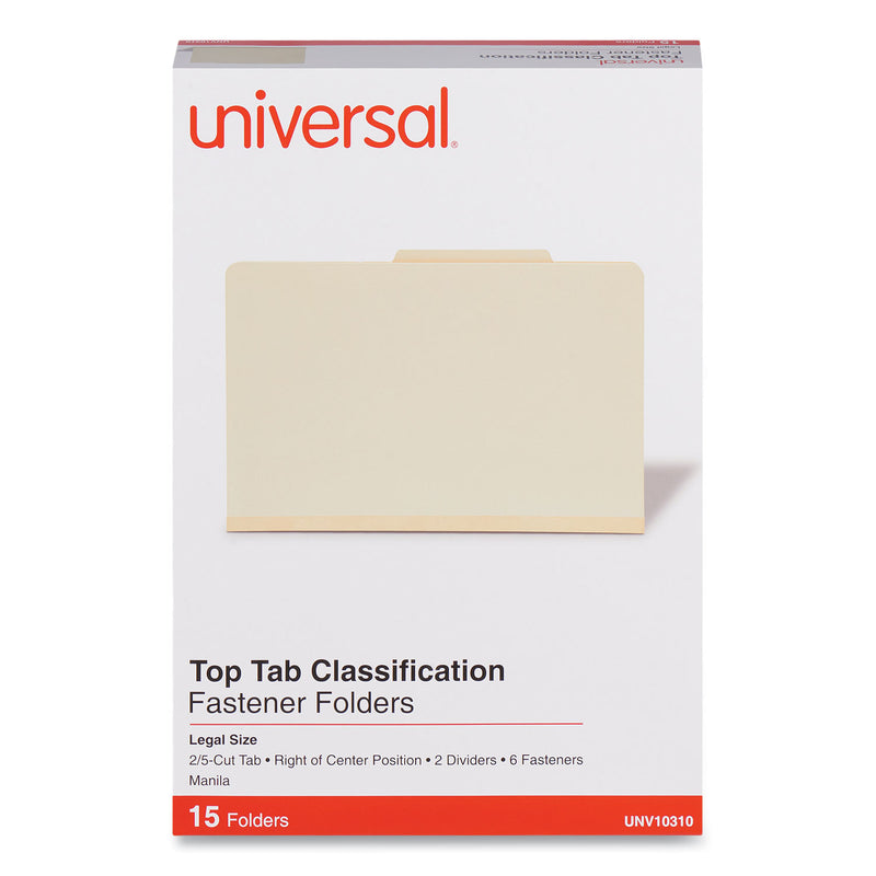 Universal Six-Section Classification Folders, 2 Dividers, 2" Expansion, Legal Size, Manila, 15/Box