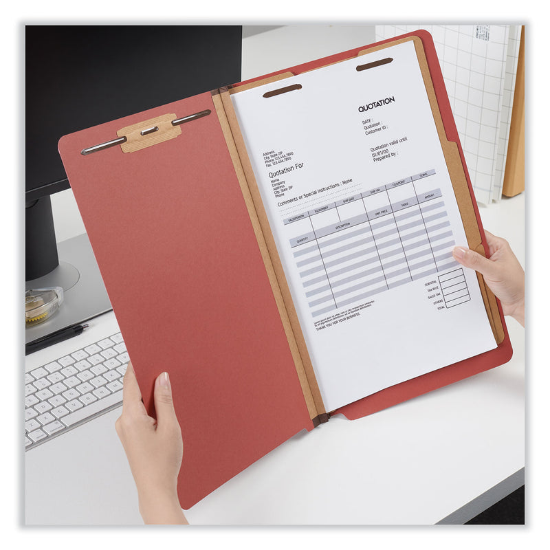 Universal Red Pressboard End Tab Classification Folders, 2 Dividers, Legal Size, Red, 10/Box