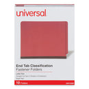 Universal Deluxe Six-Section Colored Pressboard End Tab Classification Folders, 2 Dividers, Letter Size, Bright Red, 10/Box