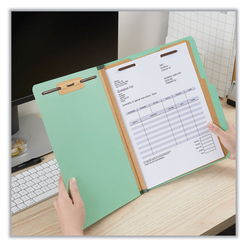 Universal Six-Section Classification Folders, Heavy-Duty Pressboard Cover, 2 Dividers, 2.5" Expansion, Letter Size, Light Green, 20/Bx