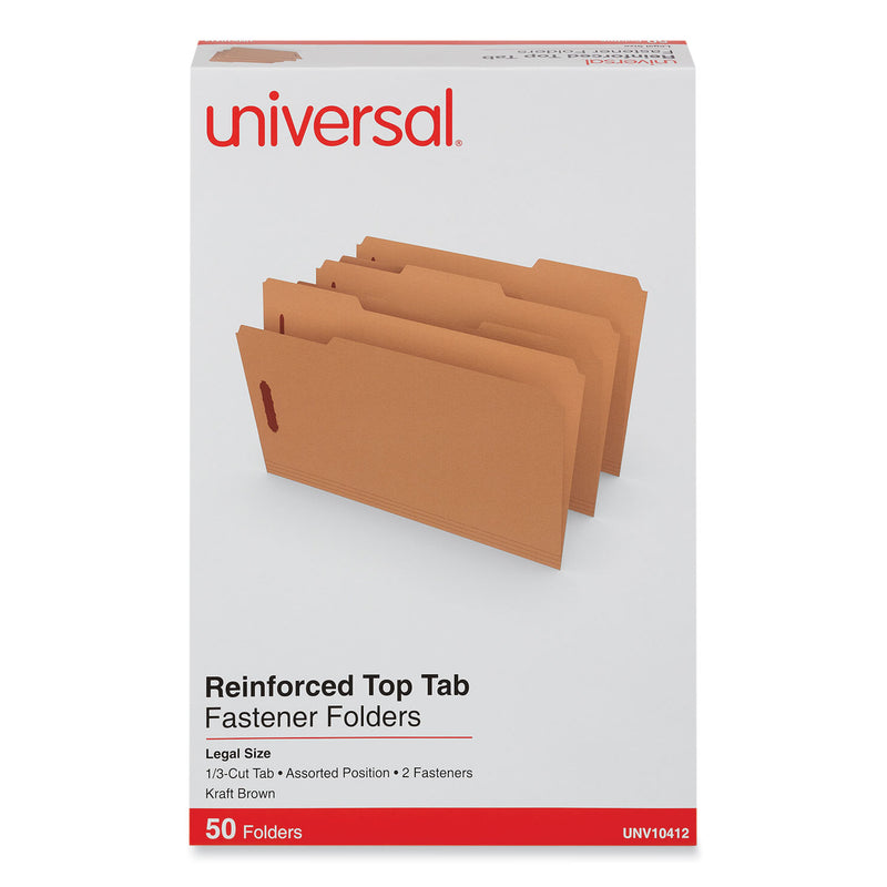 Universal Reinforced Top Tab Fastener Folders, 2 Fasteners, Legal Size, Brown Kraft Exterior, 50/Box