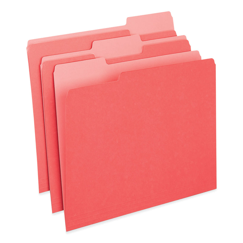 Universal Deluxe Colored Top Tab File Folders, 1/3-Cut Tabs: Assorted, Letter Size, Red/Light Red, 100/Box