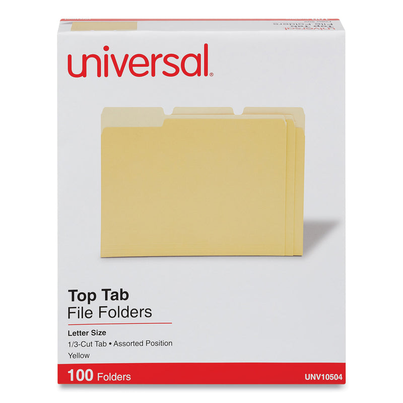 Universal Deluxe Colored Top Tab File Folders, 1/3-Cut Tabs: Assorted, Letter Size, Yellow/Light Yellow, 100/Box