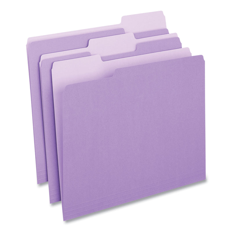 Universal Deluxe Colored Top Tab File Folders, 1/3-Cut Tabs: Assorted, Letter Size, Violet/Light Violet, 100/Box