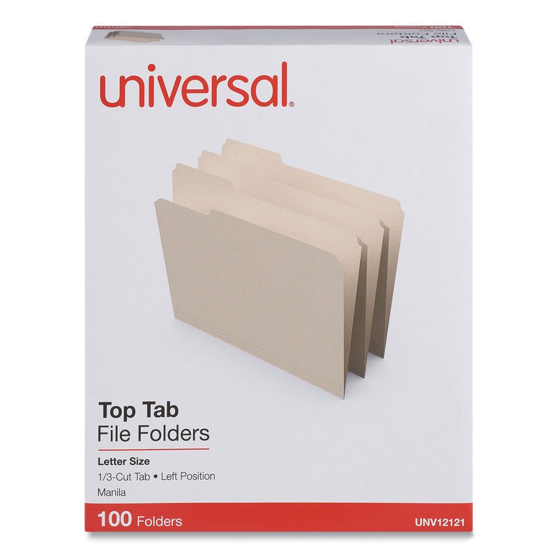 Universal Top Tab File Folders, 1/3-Cut Tabs: Left Position, Letter Size, 0.75" Expansion, Manila, 100/Box