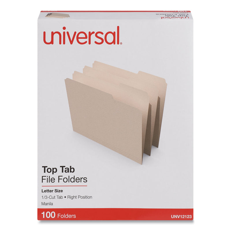 Universal Top Tab File Folders, 1/3-Cut Tabs: Right Position, Letter Size, 0.75" Expansion, Manila, 100/Box