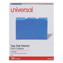 Universal Interior File Folders, 1/3-Cut Tabs: Assorted, Letter Size, 11-pt Stock, Blue, 100/Box