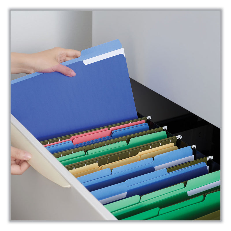 Universal Interior File Folders, 1/3-Cut Tabs: Assorted, Letter Size, 11-pt Stock, Blue, 100/Box